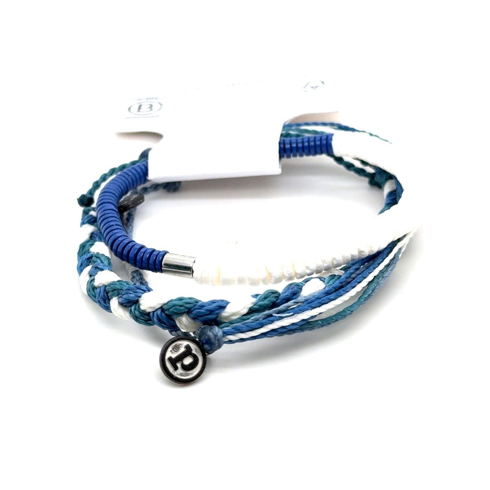 Pura Vida Live Free Bracelet Set Blue White Braided Beaded Stack NWT